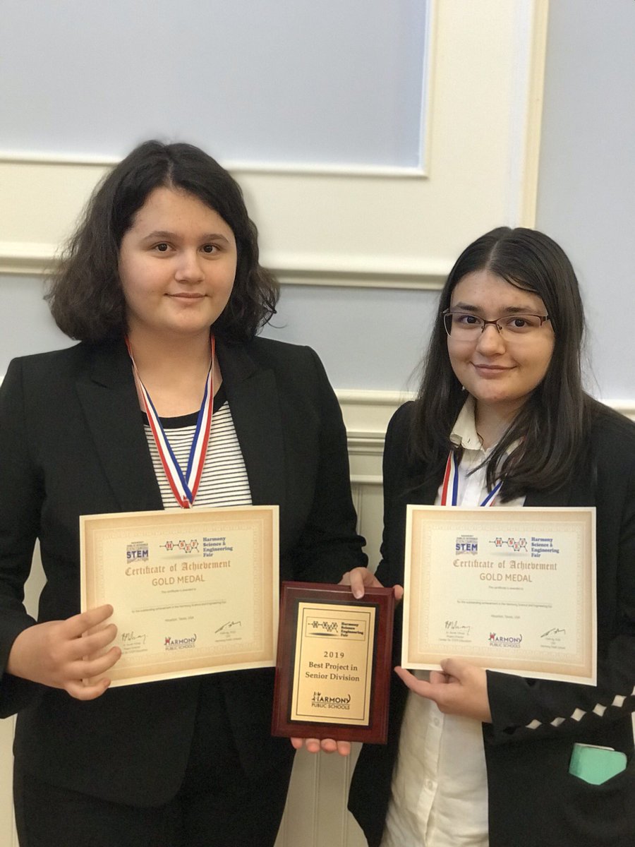 harmonySTEM's tweet photo. Harmony Scientific Research Society club members did absolutely great job at #HSEF today by winning 1 gold, 1 silver, 1 bronze, and 1 #Best #Project medals. #Hard-work #dedication #skills @HSI_Sugarland #stemsos https://t.co/w1Y58jTjHL