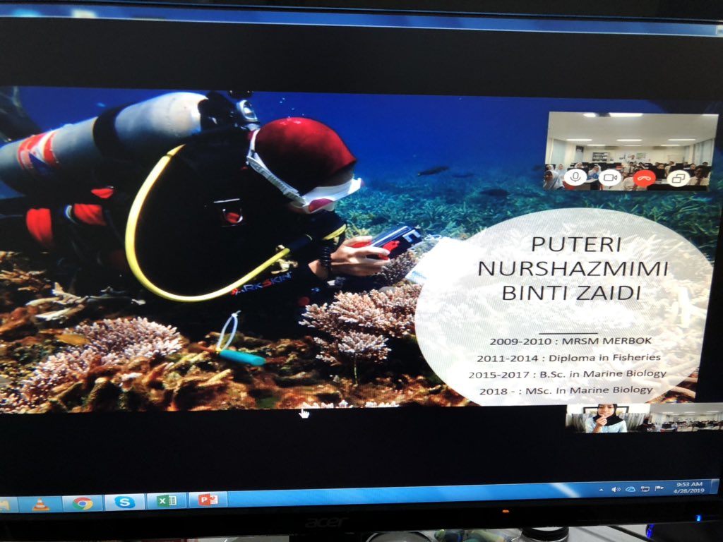 azrul8work's tweet photo. Skype with expert : Puteri Nirshazmimi binti Zaidi Marine biologists University Malaysia Terengganu (UMT). Coral is animals. After coral planting #EarthDay2019 #MicrosoftEdu #afterE2 save our coral https://t.co/f7tzxHwTbD
