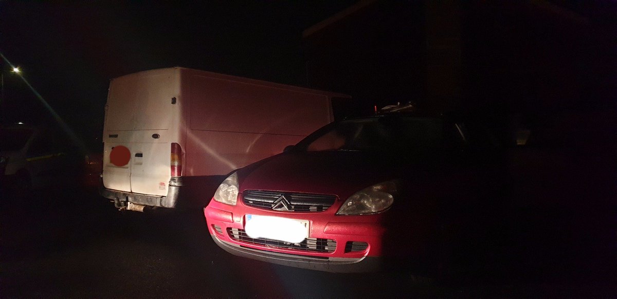 LancsRoadPolice's tweet photo. #Team3IR & #T3TacOps attended report of males breaking into industrial units. Males found in the red car which had no insurance. Driver refused details & following enquiries him & the other occupants were arrested for various offences. Vehicles seized. @LancsTacOps #HO57 https://t.co/fFOKLfMNgx