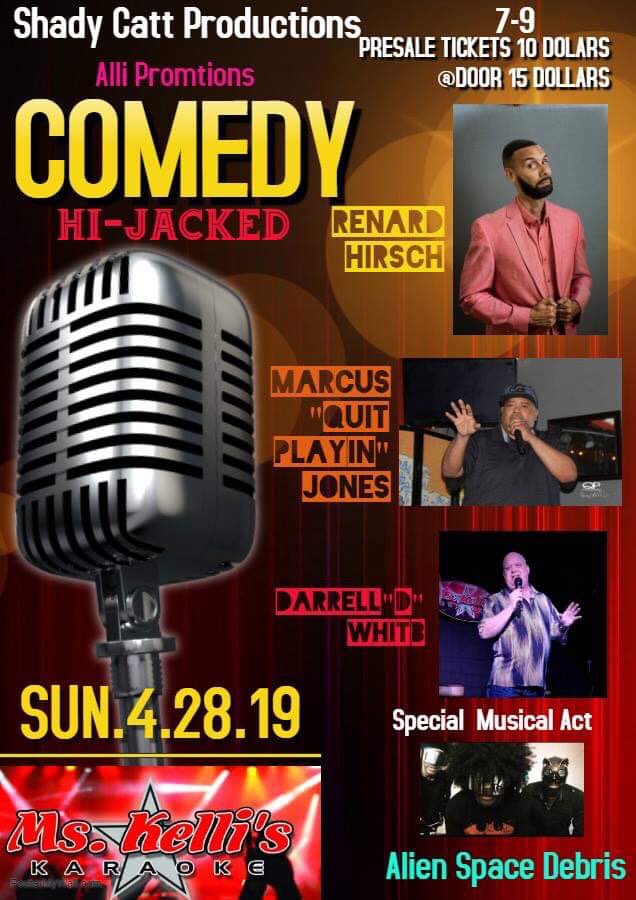 @spacedebris2020 opening for this show tomorrow night Sunday April 28th 6:30pm Ms. Kelli's Karaoke Bar 3 of Nashville funniest underground comedians will take the stage Comedy Hi-Jacked 
This is the link to get the $10 tickets for the Comedy show $15 
m.bpt.me/event/4104238