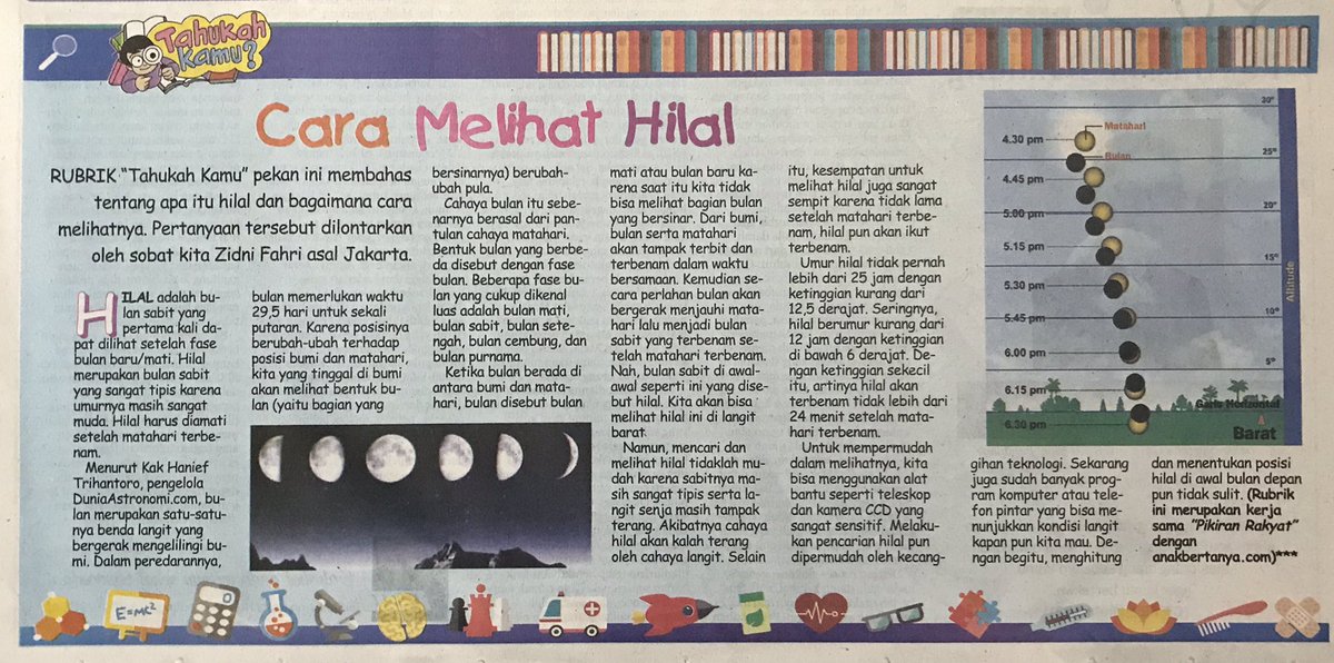 AnakBertanya's tweet photo. Ada anak #bertanya: Bagaimana melihat hilal?
Ini jawaban dari Kak @pinah , sarjana Astronomi pengelola https://t.co/mRDrn0Phur , yang dimuat di #PRKecil #103 https://t.co/ZOvAxEorER
