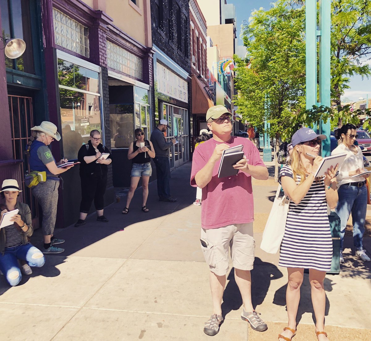 NMASLA's tweet image. Celebrating #WLAM2019 by sketching in downtown @cabq #UrbanSketchers sketchbooks provided by @ANOVA_Furniture