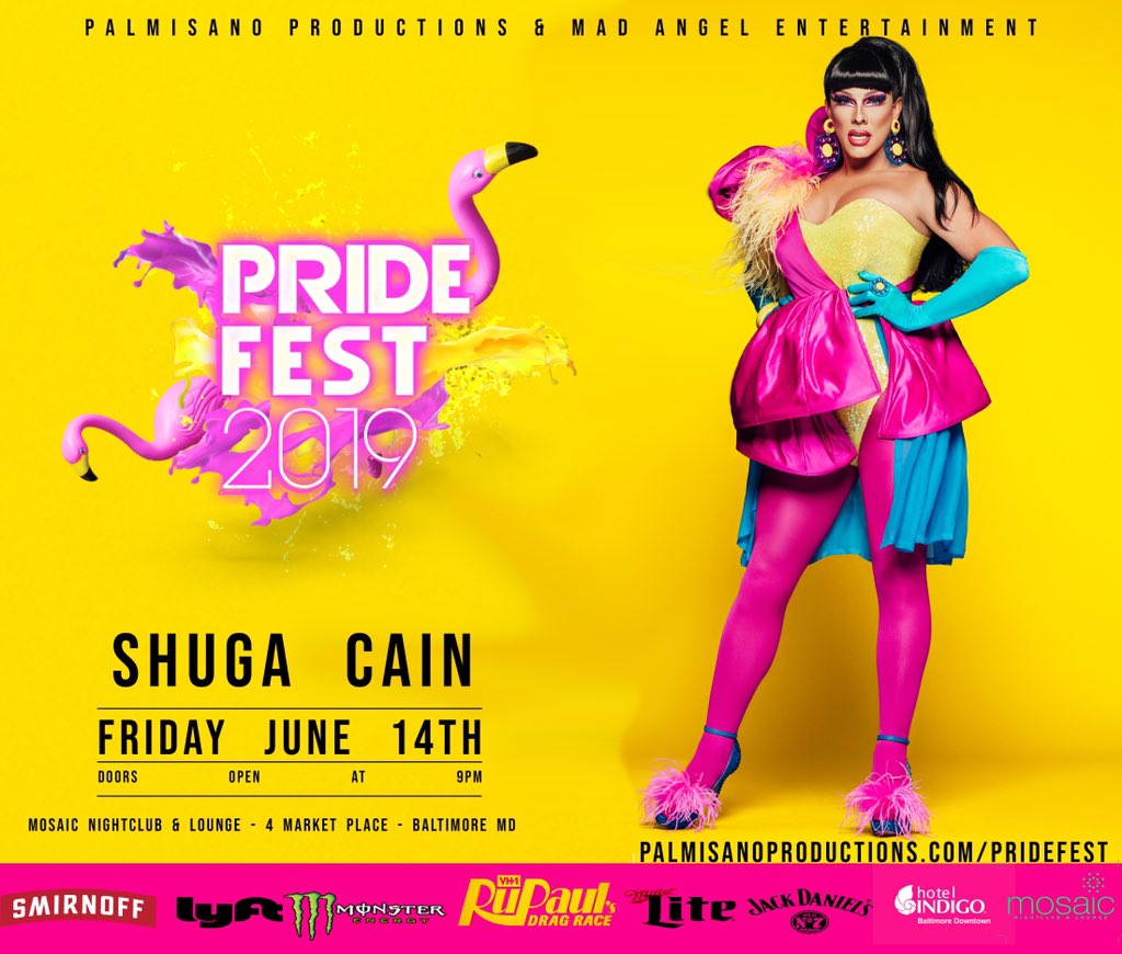 Palmisanoprod's tweet photo. Friday June 14th at @MOSAICbaltimore !! We excited to have @MissShugaCain  come to Baltimore and it’s a mini home coming for @Beaux_Banks With Nick Masc!  #pridefest2019 #colorofpride #palmisanoproductions #madangelentertainment https://t.co/oiCMw24aMM