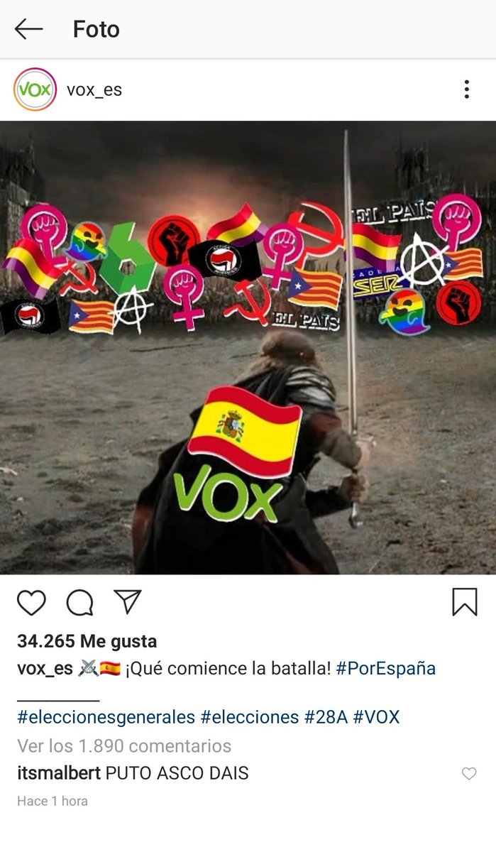 ItsMalbert's tweet photo. ¿Y por qué no denunciamos todos el perfil de VOX por incitación al ODIO? Yo ya lo he denunciado! #STOPVOX #28A https://t.co/nOv8ZFqCFy