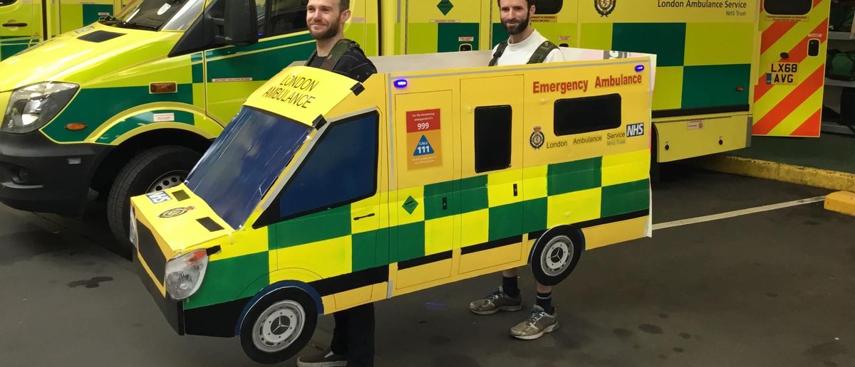 Ldn_Ambulance's tweet photo. Keep your eyes peeled for two medics running the #LondonMarathon wearing an ambulance costume.
Yes, you read that correctly!
Dan and Andy from our team will be running in this superb ambulance costume.
Please donate to support them if you can: https://t.co/C8qF1sT2XN https://t.co/5jbTfEeUgh