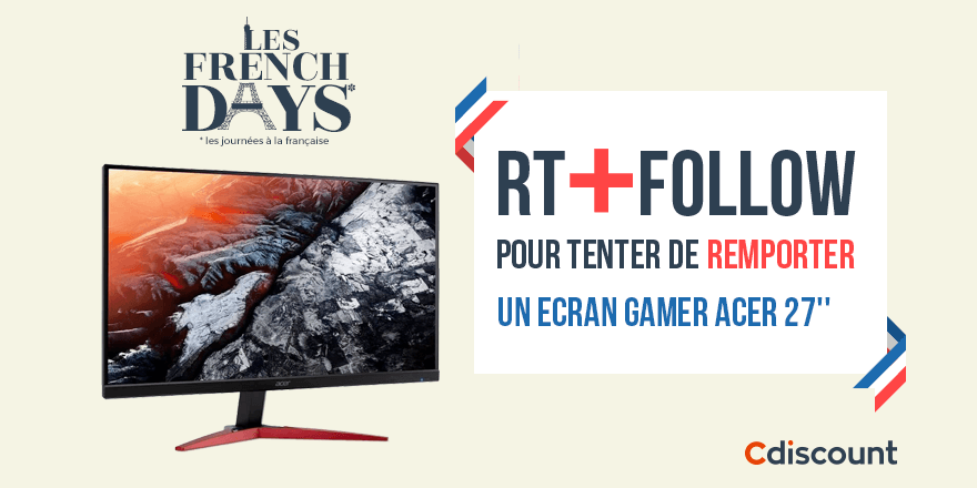 Cdiscount's tweet image. 🎁 #Concours #FrenchDays

👌 Ecran gamer Acer 27'' à remporter pour les #FrenchDaysCdiscount &amp;gt; bit.ly/2DzMn5a

🔸 Pour tenter de le gagner : RT + Follow @Cdiscount

☑️ TAS 07/05