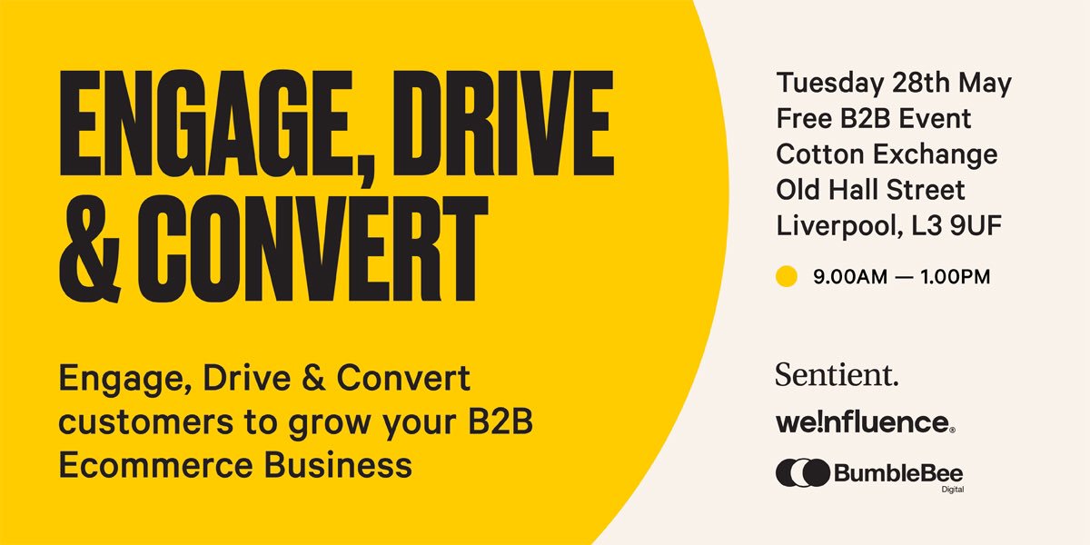 MrJamie_Stewart's tweet image. Involved in Ecommerce? Would you like to to Engage, Drive and Convert more customers?

@BumblebeeDig along with @SentientTwts &amp;amp; @We1nfluence will be co-hosting a FREE B2B #Ecommerce Event in Liverpool 28th May. 

Tickets &amp;amp; details can be found at eventbrite.co.uk/e/insite-sessi…