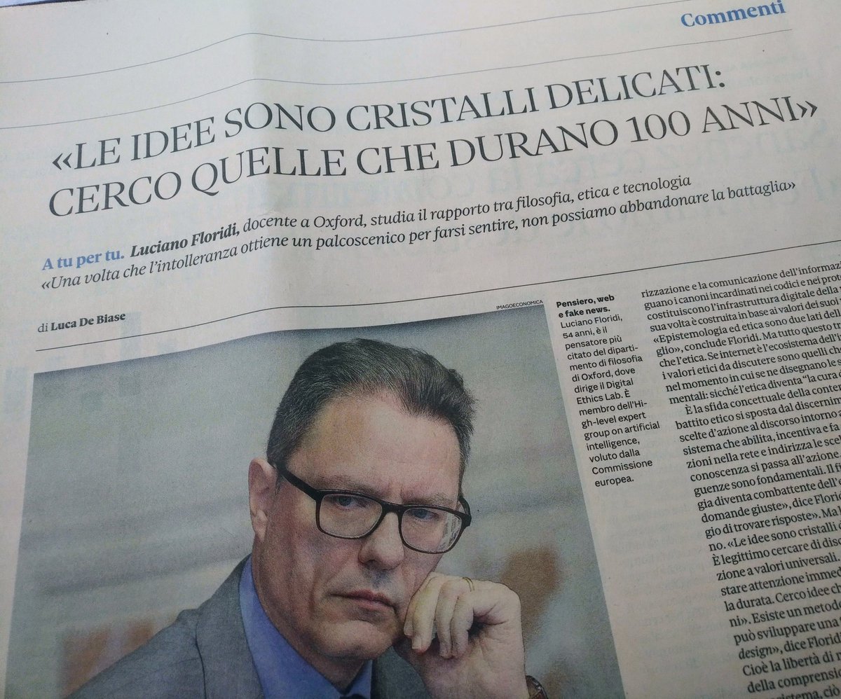 Mancinelli2020's tweet photo. Da leggere @lucadebiase con @Floridi nel @sole24ore Per l'etica dell'intelligenza artificiale "la scelta giusta è quella che migliora le relazioni tra le persone" #communication #DigitalTransformation #AI #technology #information #storytellingdesign #ethics https://t.co/EBLMo5rQJN