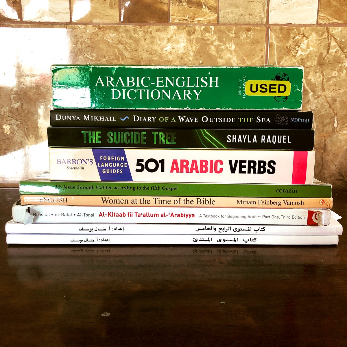 miswritingbooks's tweet photo. All the books I have with me in Amman. Mostly school stuff, but some others as well. #books #booklovers #travelandread #travel #iamawriter #WritingCommunity https://t.co/P2LEElGGCP