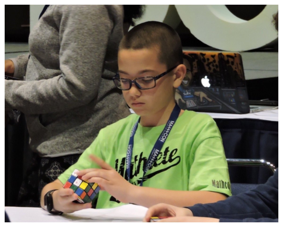 AlgebraAndria's tweet image. Marcus Bamber from @PollyRyonMS went to the final round of the Rubik’s cube challenge, beating out over 80 other competitors! #LCISDMath #MathCON2019