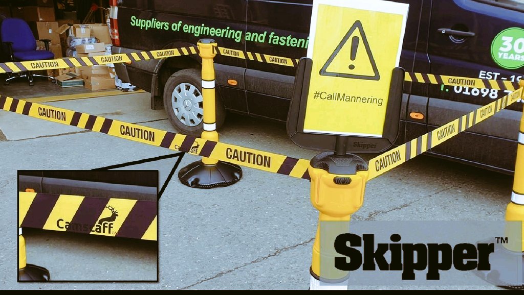 Do you use barrier tape and cones to cordon off areas within your workplace? Why not look at <a href="/skippertm/">Skipper TM</a> Loads of colour options and accessories available. We added our customer's logo to this set for an extra special touch. #CallMannering if you are looking for the best solutions