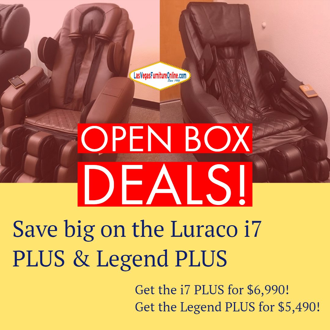 ShopFurnitureLV's tweet image. Want hundreds off your new #massagechair ? Then stop on by #LasVegasFurnitureOnline now! You can take home a #Luraco i7 PLUS or Legend PLUS at a huge discount when you shop our #openbox deals. ow.ly/Bzow50ovW1a #discountfurniture #lasvegasfurniture #shop #massage #relax