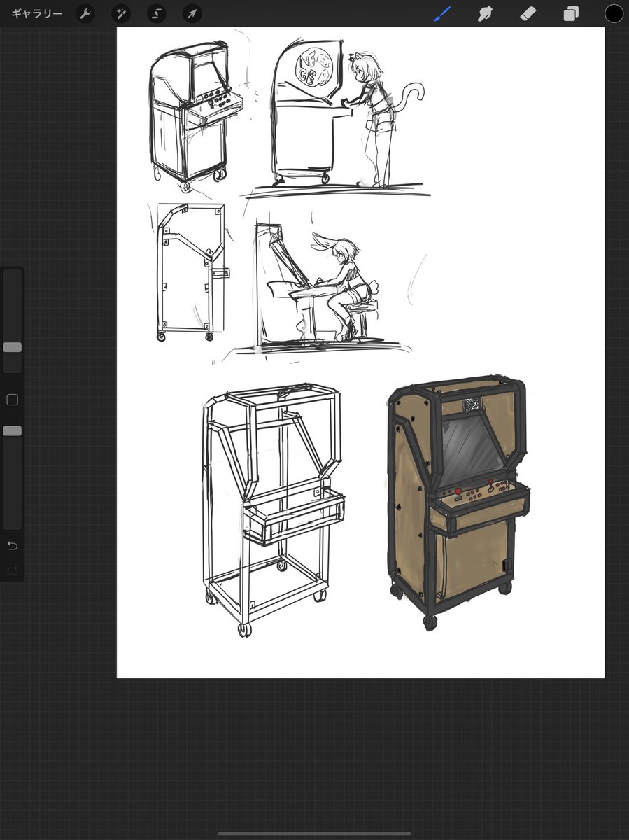 アーケード筐体自作したくてスケッチしてる。
とりあえずネオジオミニ用に考えてるけど、pcとかも使えるようにしたいなぁ。 