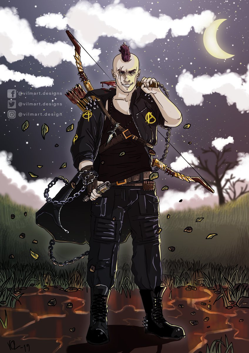 vilmart_designs's tweet photo. Anarchy, D&amp;D OC commission work. I really loved designing him by using the requirements and features my customer wanted him to have :) 
@DeviantArt @ArtStationHQ @Wizards_DnD #anarchy #DnD #fantasy #game #commission #art #elf #badass https://t.co/XGIo9D2MVE