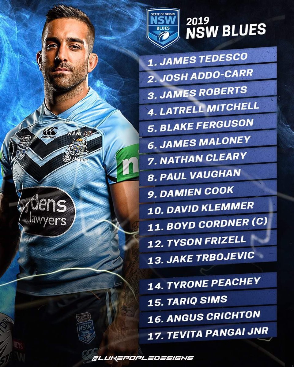 lukepopledesign's tweet photo. It’s never to early to select your State of Origin team! Here is who I think will be selected for G1 for the NSW Blues!

What changes would you make??

Tag your favourite player in the comments! 

@NSWRL @NRL @FOXNRLLive https://t.co/yvdDiipmxR