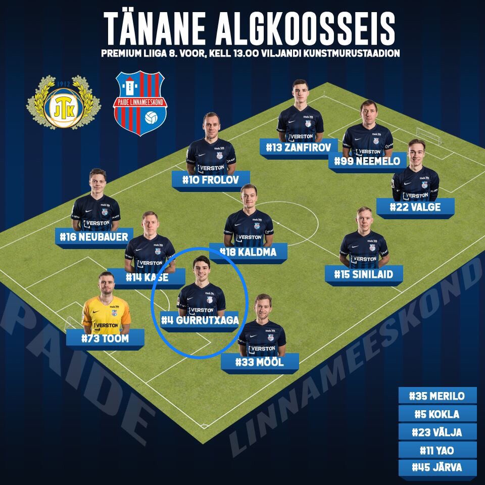 RuizElevenXI's tweet photo. R&G EN #ESTONIA🇪🇪 #Meistriliiga🏆
12:00⏰ (h.🇪🇸) 13:00⏰ (h.🇪🇪)
•Nueva jornada para el #PaideLinnameeskond🇪🇪 con #4MikelGurrutxaga🇪🇸 de nuevo en el once titular visitando a #JKTulevik🇪🇪,para volver a la senda de los triunfos.
⚽️🇪🇸👍🏽 https://t.co/ec1kPTLsQn
