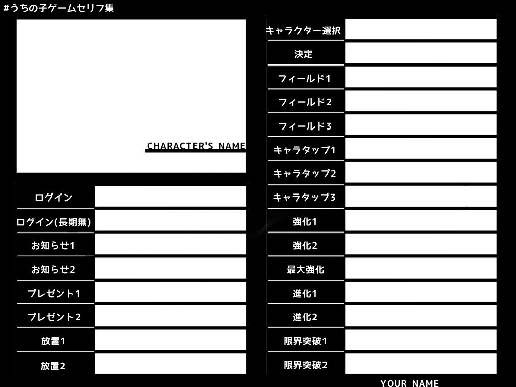 国内のけいたろ うちの子ゲームセリフ集 聞きたいことを考えてたらテンプレが出来上がってました 使用許可リプ必要ありません 国内のけいたろ うちの子ゲームセリフ集 聞きたいことを考えてたらテンプレが出来上がってました 使用許可リプ必要ありません