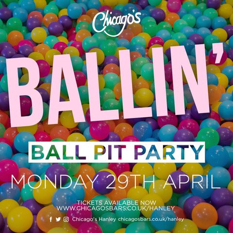 TOMORROW NIGHT: We’re Ballin’ 🔴⚫️🔵 Dive into another Monday student night, with our huge Ball Pit Party! 🥳 Tickets > chicagosbars.co.uk/hanley