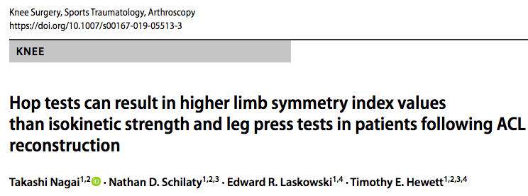 Hop tests provided significantly higher LSI than isokinetic testing-which, at slow speed, provided the lowest LSI value among all functional tests, Supports continued use of isokinetic testing when examining individual’s readiness and return-to-sport. <a href="/Hewett1Tim/">Tim Hewett</a> 👍