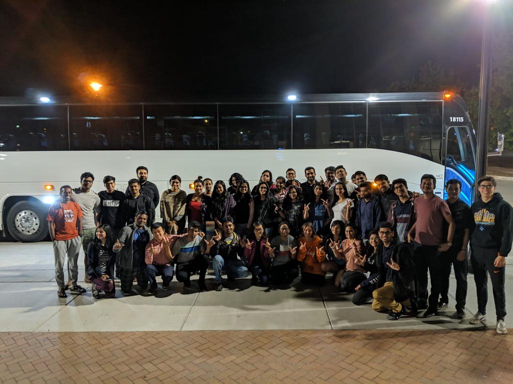 goutamc's tweet photo. A busload of #osuanalytics students leaving at 2 AM from Stillwater, Ok for attending Sunday events at #SASGF in Dallas. https://t.co/r2x9UfQlEg