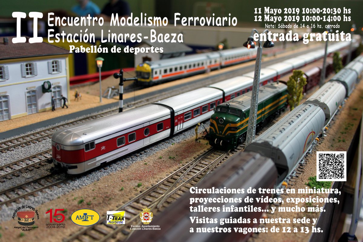 II Encuentro de Modelismo Ferroviario ALBAF, en Linares-Baeza. Días 11 y 12 de mayo, con la participación de ALBAF, AMFT y T-Trak Nordeste. Más info en: albaf.site123.me/tren-en-miniat… … #ALBAF #ModelismoFerroviario #IIEncuentroModelismoFerroviarioALBAF