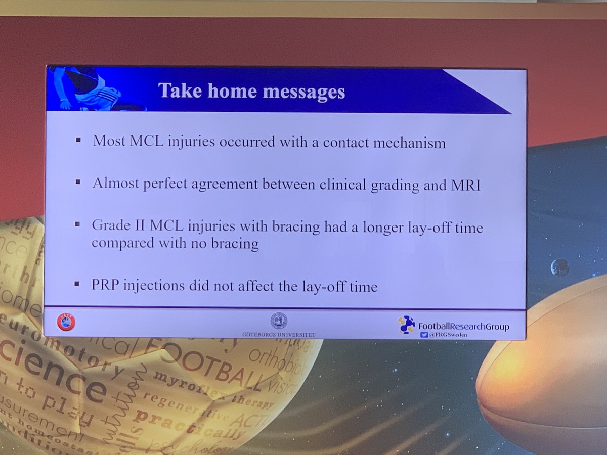 PRP for MCL sprains? Does NOT affect RTS times according to <a href="/MatildaDoctor/">Matilda Lundblad</a> data from UEFA-ECIS <a href="/frgsweden/">FRG</a> #FFMED