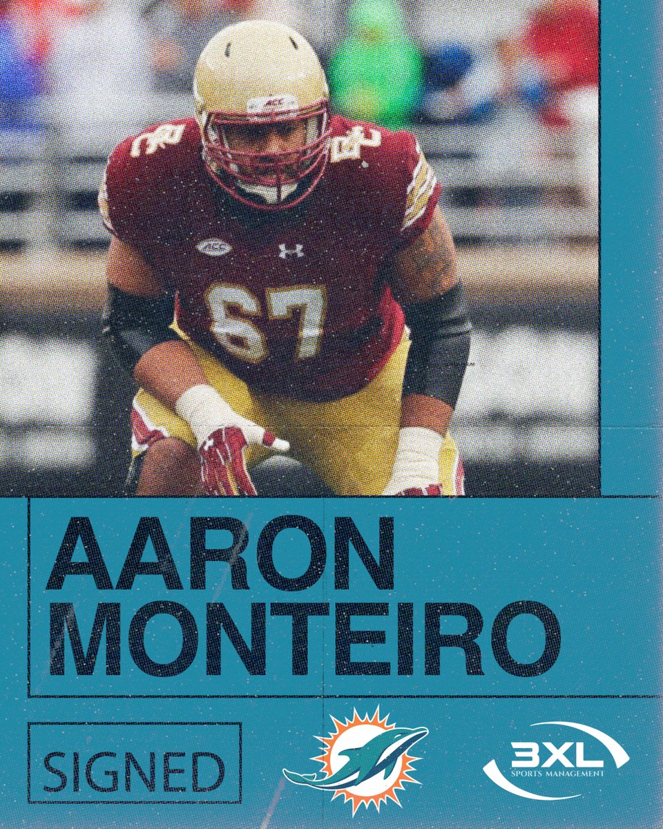 3XLSports's tweet photo. Congratulations to Aaron Monteiro @AJM_67 on signing with the @MiamiDolphins!

@3xlsports @BCFootball @bostoncollege #BC #OLineU #3XL #BostonCollege #miami #dolphins #miamidolphins #finsup #NFL #NFLdraft https://t.co/PSINRrZGTU