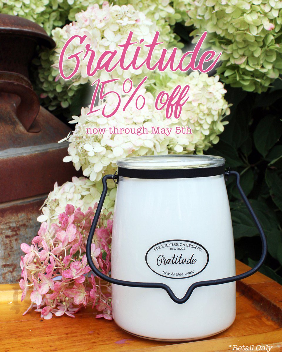Show Mom how much you appreciate her with a Gratitude candle! All Gratitude products are 15% off now through May 5th! Check it out at milkhousecandles.com/fragrances/gra… #mothersday #gratitude #soycandles #milkhousecandles #madeiniowa