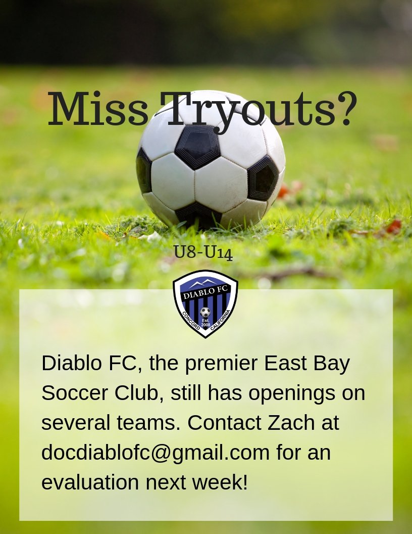 DFCsoccer's tweet photo. Competitive opportunities are still available on 2012 to 2006 Diablo FC teams. Contact docdiablofc@gmail.com asap. #GoDiabloFC #YearRoundFun https://t.co/j8p4OR3JcM