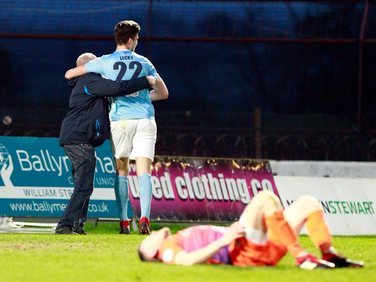 dkel83's tweet photo. Love these @BmenaGuardian pics of Adam Lecky celebrating with my uncle Paul on Tuesday night! 

Couple of happy @BallymenaUnited men qualifying for the Europa League 👏 https://t.co/16Rv3S5rxE