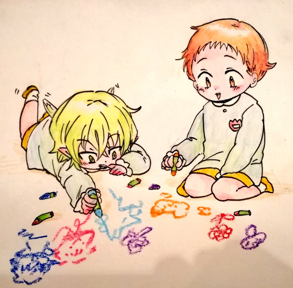 今日カフェで描いたへるきんちゃん
クレパス使いたかったので今回は園児パロです🐻🌷 