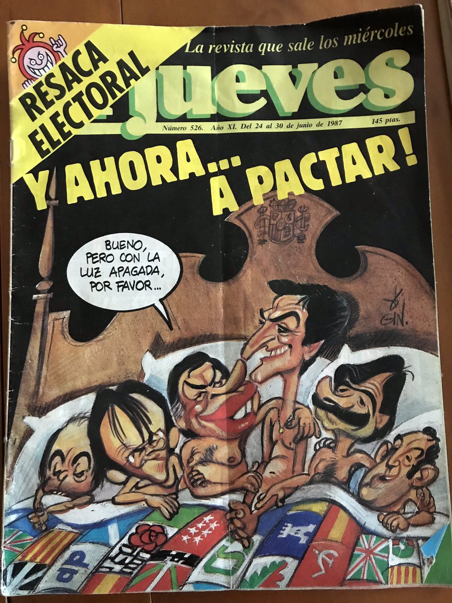 Hoy con mis primos rebuscando en las cajas de la casa vieja de los abuelos me he encontrado con esta joya. Portada de <a href="/eljueves/">El Jueves</a> de 1987. El título bien podría llevarlo la revista de esta semana.