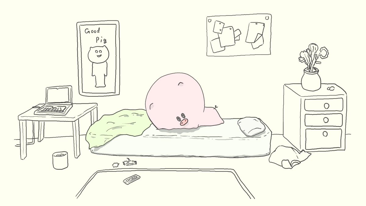 本日のキャラクター Twitter પર 本日はベッドでだらけるブタを描きました せっかくの連休ですが なにもやる気が起きなかったようです Gw 10連休 動物 イラスト好きな人とつながりたい 絵描きさんとつながりたい