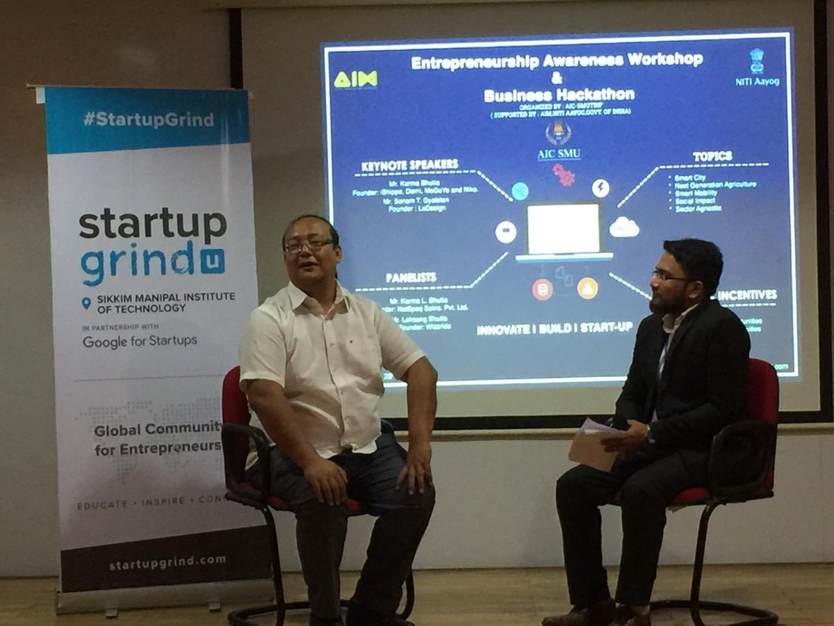 karmabhutia's tweet photo. It was a pleasure to speak at @Google @StartupGrind at #SMIT as part of Entrepreneurship Awareness Workshop. Supported by @AIMtoInnovate & @NITIAayog #SMUTBI #AICSMUTBI #EmpathyInAI
cc: @rramanan @PremDasRai @sikkimgovt @startupindia https://t.co/7I42sdc0XE