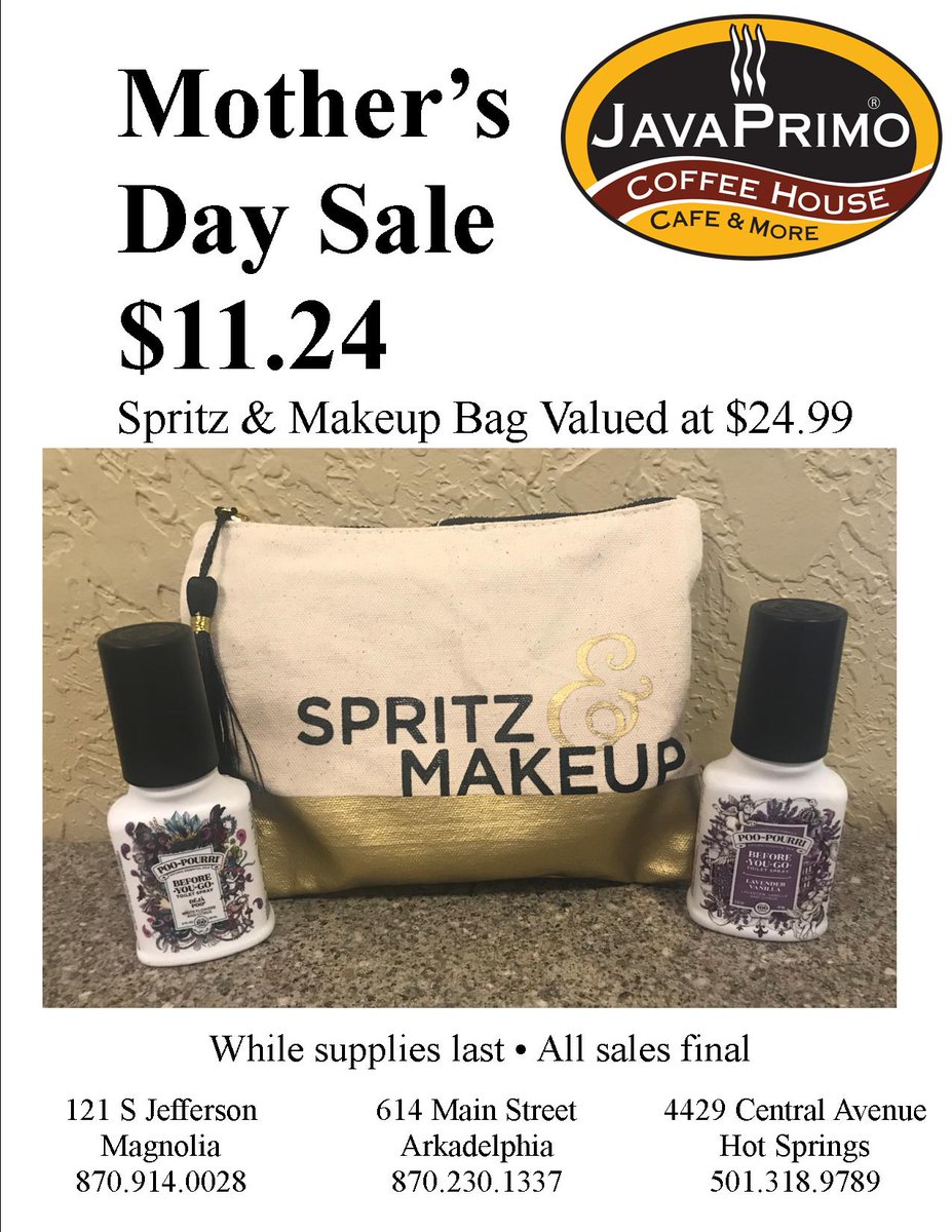JavaPrimoHS's tweet image. Poo~Pourri may seem like a weird Mother's Day gift, but she is sure to love it when it comes with a make-up bag! Now $11.49 but VALUED at $24.99 with 2 2oz poo~pourri bottles inside the make-up bag. #MothersDay #JavaPrimo #PooPourri