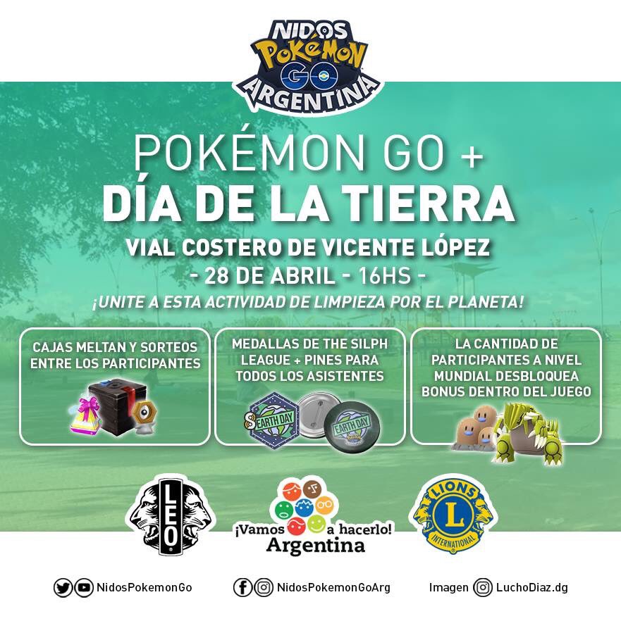 NidosArgentina's tweet photo. ¡TODO LISTO PARA HOY!

Los esperamos a las 16hs en el Vial Costero de Vicente López para participar de esta actividad de limpieza por el Día de la Tierra.
No olviden realizar su inscripción en: https://t.co/9yOs5zNfu4

#AugmentingReality #GamesDoingGood #PokemonGO #EarthDay https://t.co/DuZzpxnLc6