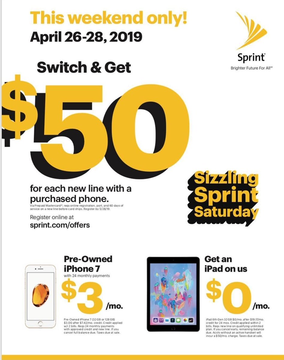 analove7's tweet photo. Last day for our sizzling deals!!! Hurry before they sell out...#ipadonus📲 #SwitchToSprint $50💳 pre-owned iPhone only $3🤑 visit our store today from 11am-5pm @sprintclermont hwy27 #Clermont @SprintSouthEast https://t.co/hR0DQ8VDex