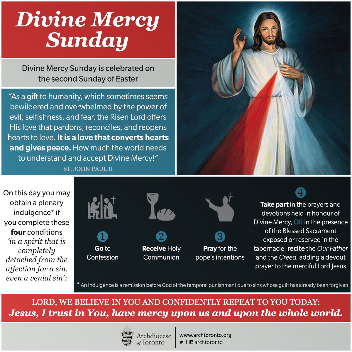 StPatricksBR's tweet image. #IndulgenceAlert!
The Sunday of Divine Mercy is an occasion to obtain an indulgence under the usual conditions.