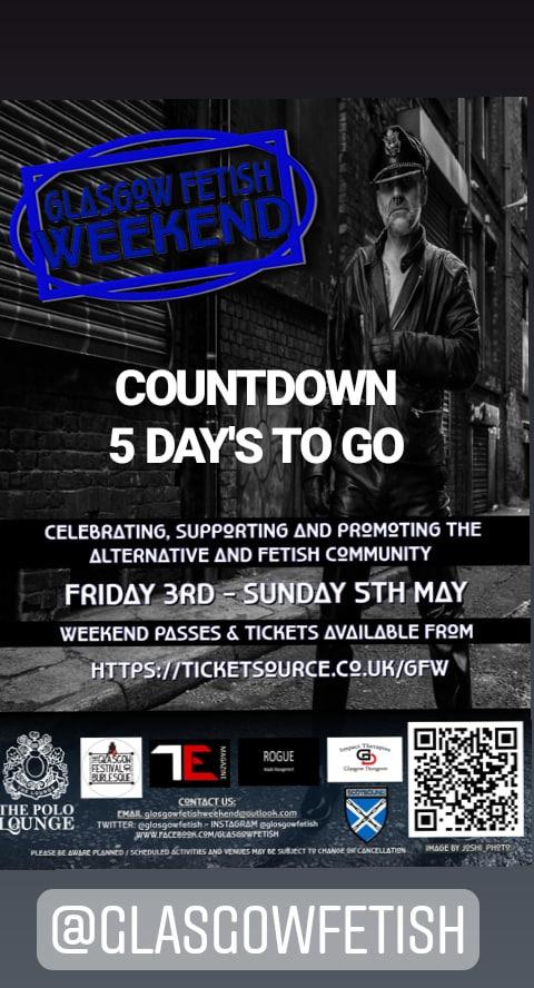 MasterMuirxxx's tweet photo. The future is bright the future is @GlasgowFetish 
only 5 days to go now - wooohooo #FetishCalenders2019 
#fetish #glasgow #glasgowfetishweekend #GFW #gfw19 #Scotland #scotlandhour #whatsonglasgow #WhatsOn #Dominatrix #domination #dom #Masters #sub #slave #pup #PuppyPlay #comedy https://t.co/j69u4OeflF