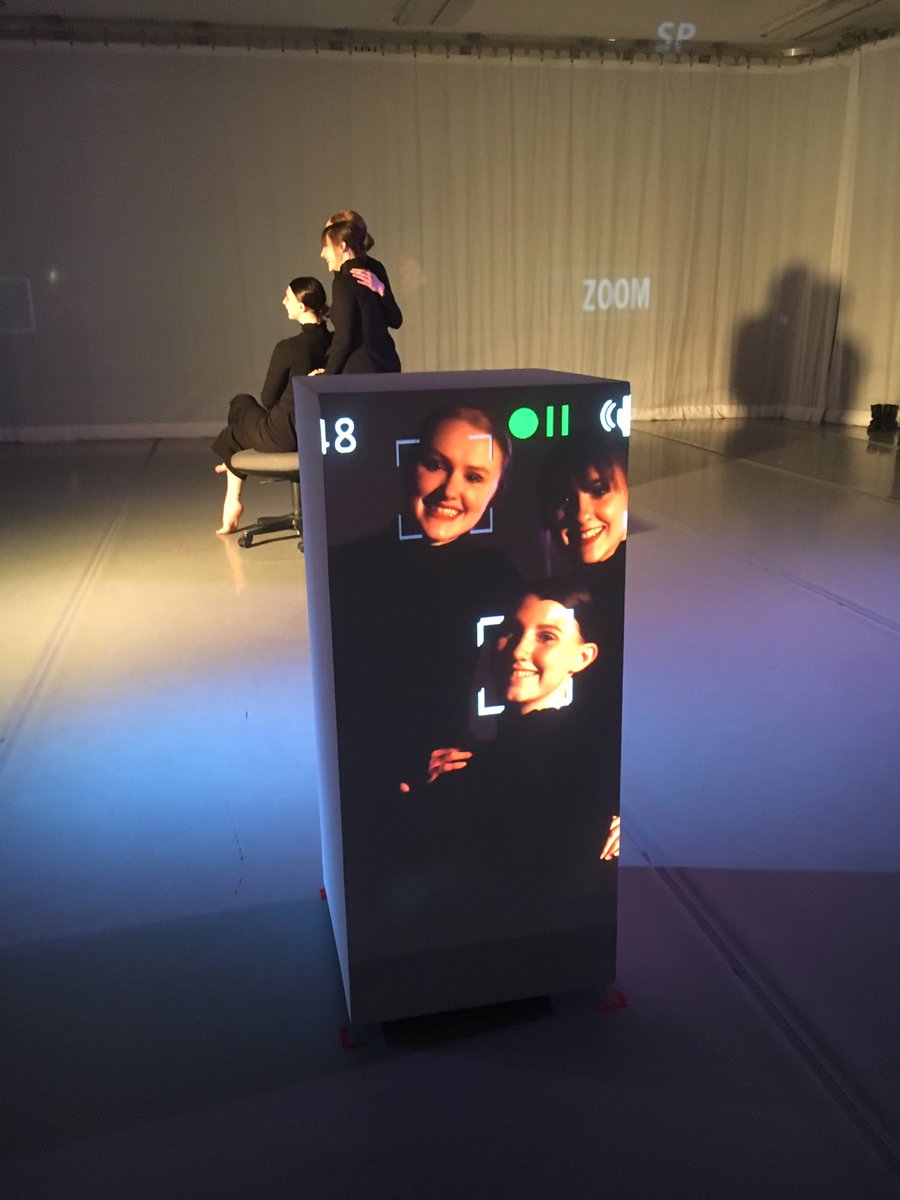 jen__keller's tweet photo. @SRUDance and Molly Huey setting up their live feed. Concert today FHDS 2pm. Limited seating and a fabulous show! Lighting by Kathryn Hines. https://t.co/t7Bfuauvse