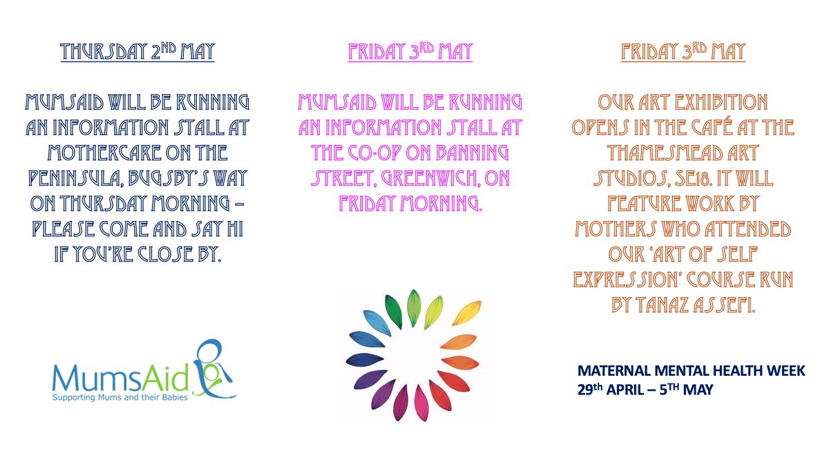 Tomorrow marks the start of UK Maternal Mental Health Matters Awareness Week and we’ve got some great events lined up. We’d love to see you at any (or all) of them! #maternalmhmatters #mumsmatter