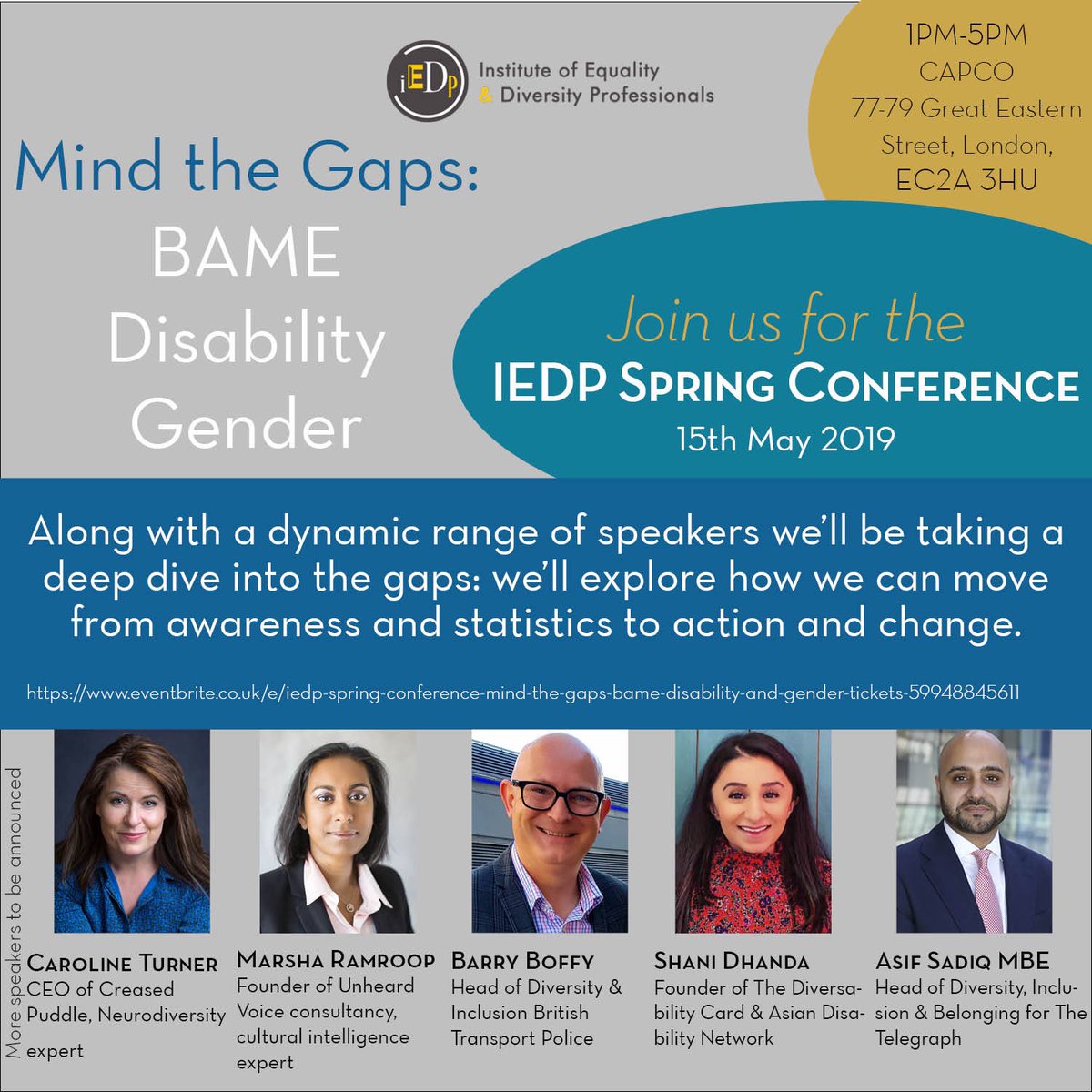 join us &amp; join the conversation You don’t want to miss this! Grab your ticket 🎫 &amp; more details on Eventbrite ⬇️ #DiversityandInclusion #paygap #BAME #Disability  eventbrite.co.uk/e/iedp-spring-…