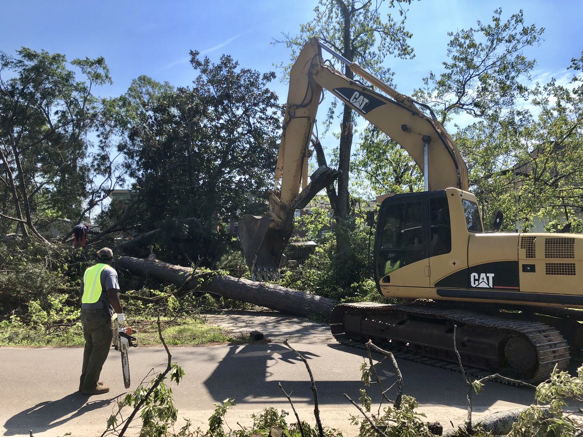 Walked up to this Cat working tornado debris to offer bottled water. Guess who steps out with a big smile? The Mailman. Karl Malone. This was his team’s 3rd straight day of volunteer efforts. I can’t tell you what a huge difference he has made in our recovery. But, that’s Karl.