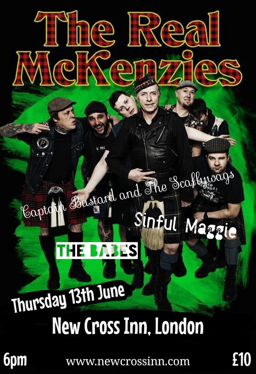 Legendary Canadian Celtic Punks <a href="/Real_McKenzies/">Real McKenzies</a> play Londons <a href="/NewCrossInn/">New Cross Inn</a> on Thursday 13th June with support from <a href="/SinfulMaggie/">Sinful Maggie</a>, The Babes, and the reunited <a href="/cbatsuk/">Captain Bastard</a>. Doors 6pm.
youtu.be/6UO7dv64mys