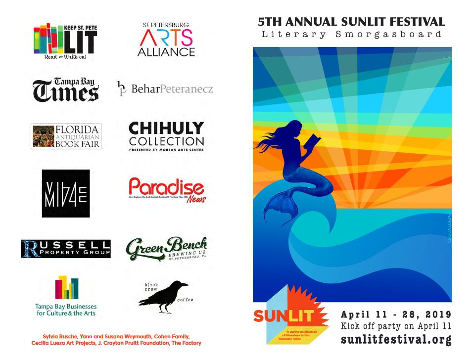 Thank you #SunLitFestival 2019 sponsors! You helped us celebrate the #literaryarts through performance, visual arts, music &amp; other creative fun April 11-28. brev.is/Fo6E 100% of all SunLit Proceeds support Keep #StPete Lit’s #Literary Programming. #readandwriteon