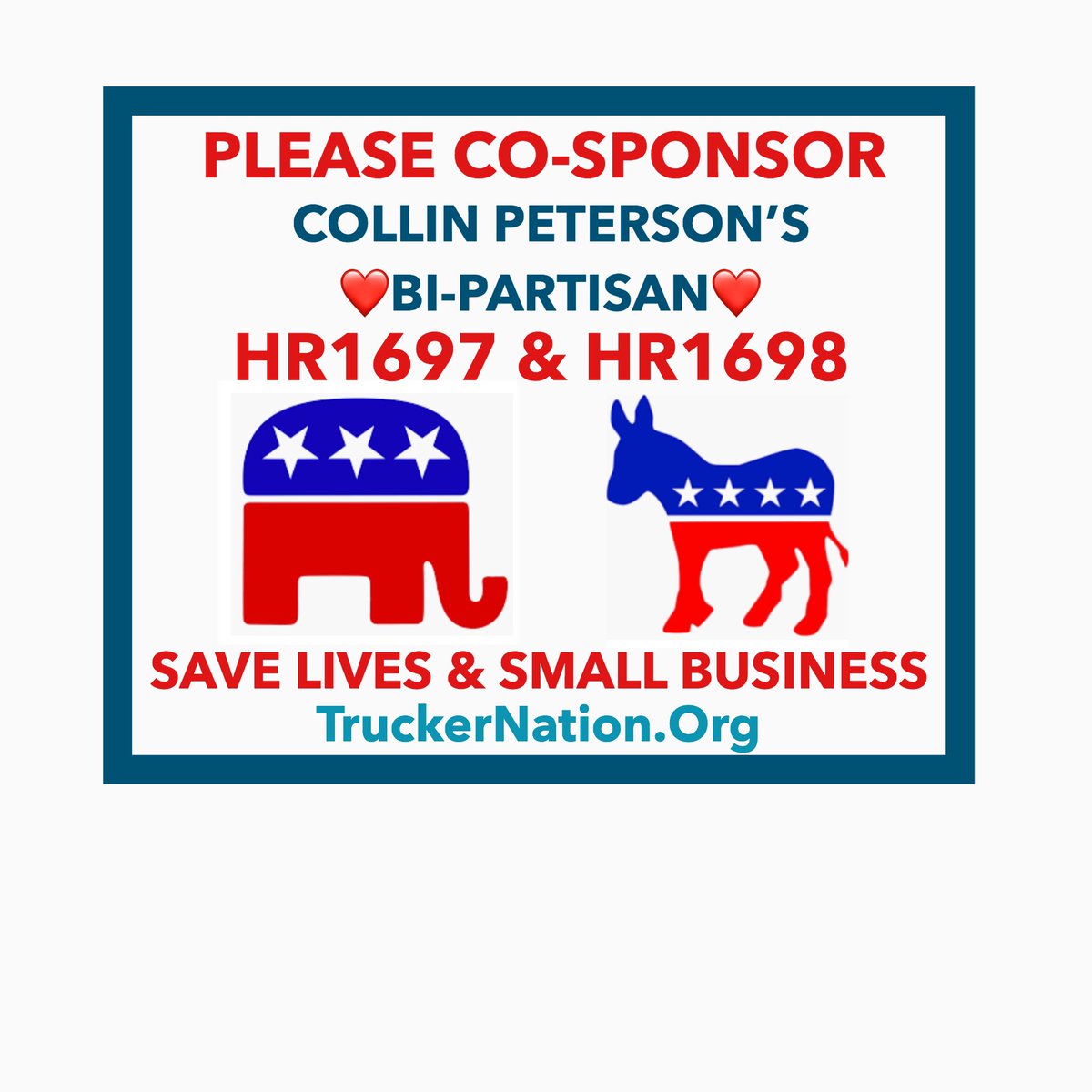 MINNESOTA Plz co-spons <a href="/collinpeterson/">Collin Peterson</a>’s bi partisan #HR1697 &amp; #HR1698 <a href="/RepHagedorn/">Congressman Jim Hagedorn</a> <a href="/RepAngieCraig/">Angie Craig</a> <a href="/RepDeanPhillips/">Rep. Dean Phillips 🇺🇸</a> <a href="/BettyMcCollum04/">Rep. Betty McCollum</a> <a href="/Ilhan/">Rep. Ilhan Omar</a> @RepTomEmmer <a href="/RepPeteStauber/">Pete Stauber</a> <a href="/TruckerNation85/">TruckerNation</a> <a href="/HouseDemocrats/">House Democrats</a> <a href="/HouseGOP/">House Republicans</a> <a href="/SpeakerPelosi/">Nancy Pelosi</a> @GOPLeader <a href="/FMCSA/">FMCSA</a> <a href="/realDonaldTrump/">Donald J. Trump</a>  <a href="/PressSec/">Karoline Leavitt</a>
