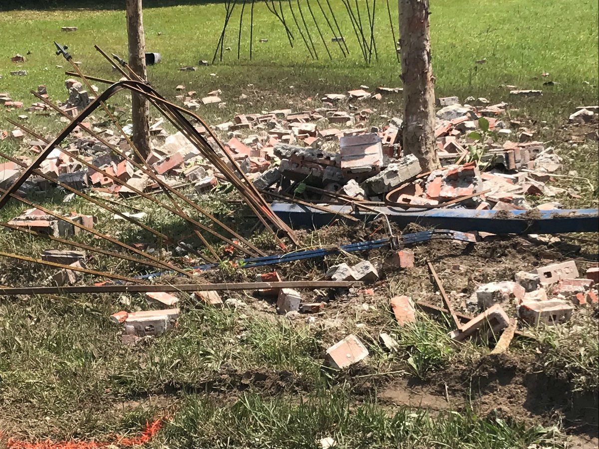 WCCO_Maxwell's tweet photo. A wreck last night off of Mobile Highway and Beulah Road when a truck veered off of the street left this fence destroyed. https://t.co/kwVCvtV8pN
