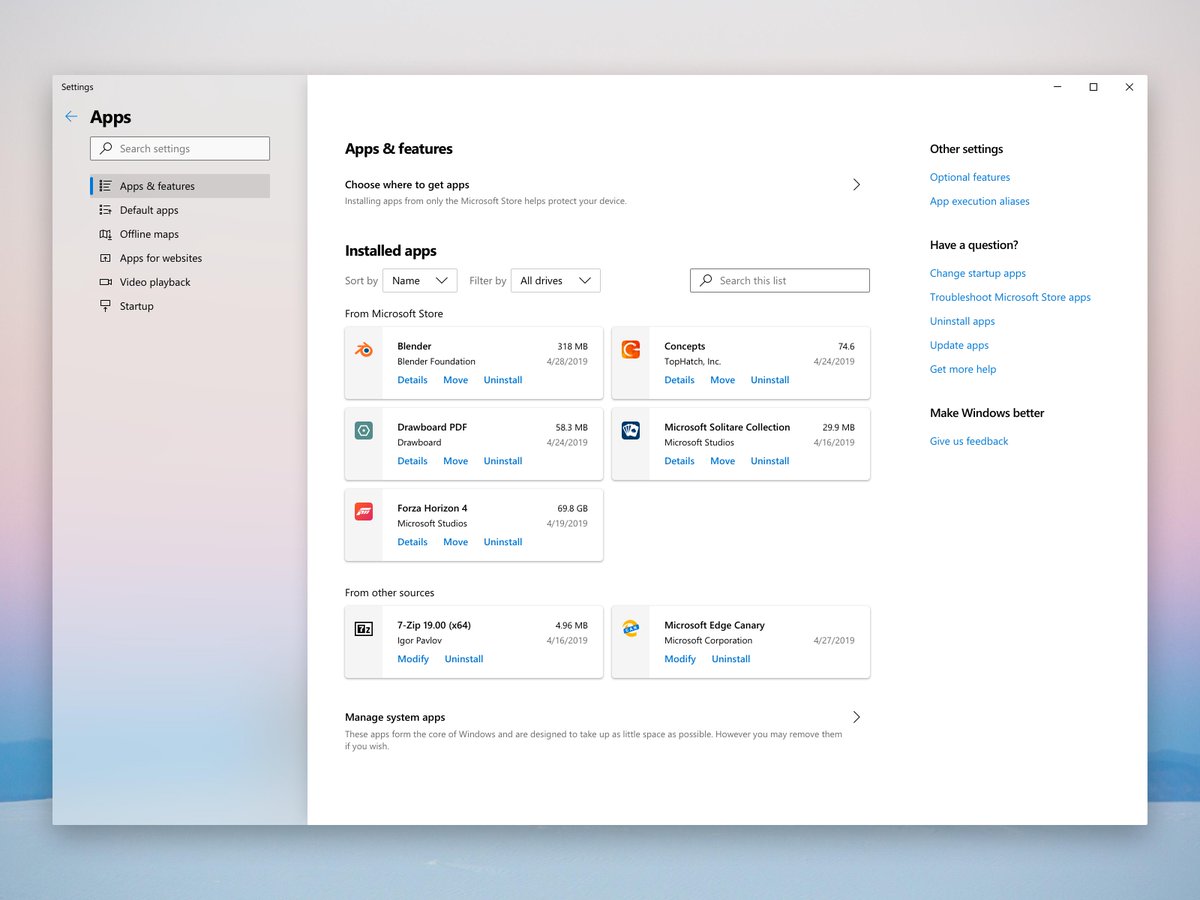 MikeWestDesign's tweet image. Apps &amp;amp; features (Microsoft Edge style) dribbble.com/shots/6404804-…