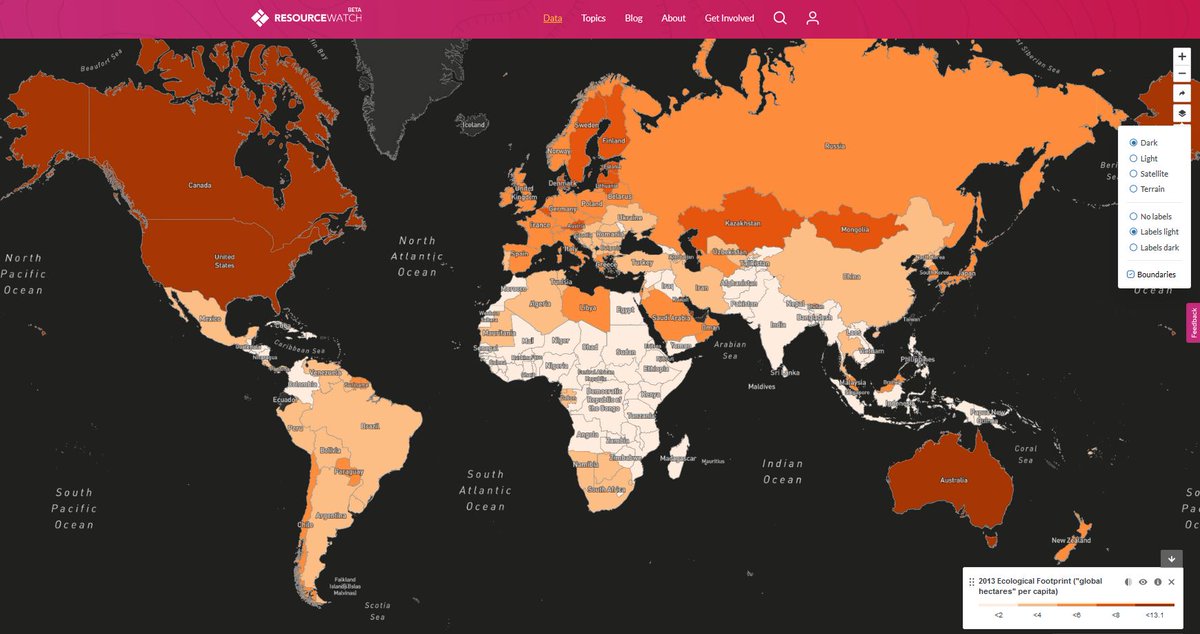resource_watch's tweet photo. Thanks to @EndOvershoot for this ecological footprint #data defining the area used to support a defined population’s consumption. View it on the #ResourceWatch map or download it directly here: https://t.co/HtUOuUwlSK
#opendata https://t.co/Ew8BvsdQcd