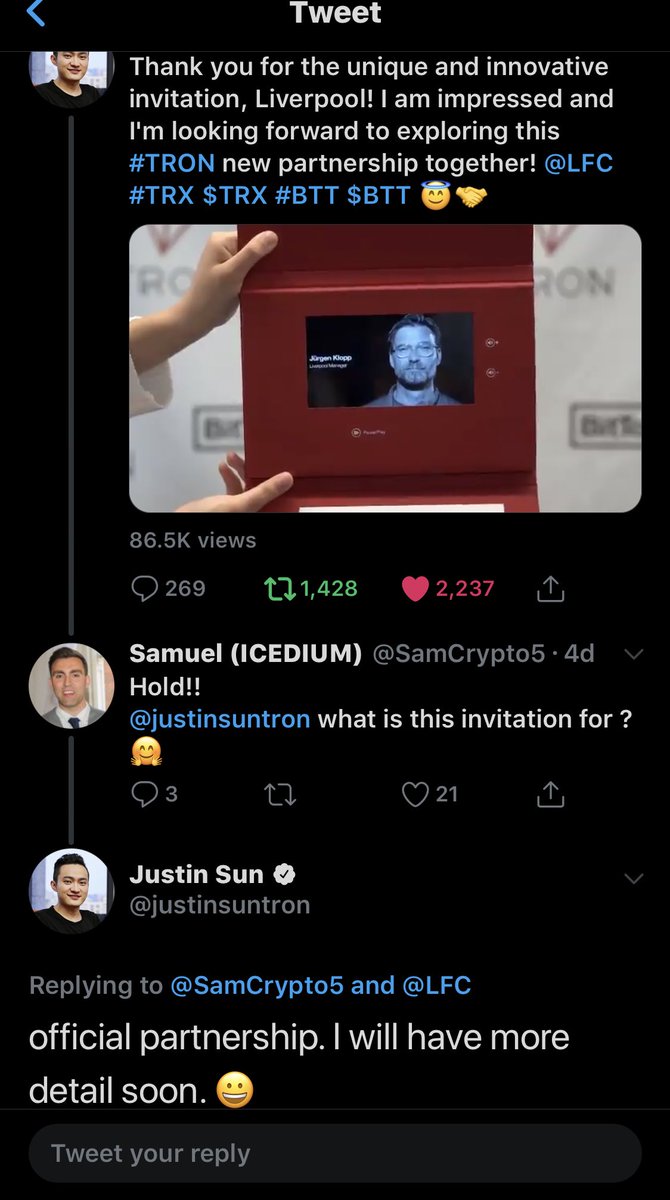 ALTCOINOVERLOAD's tweet image. 🚨BIG NEWS - While most were spreading FUD &amp;amp; a fake article from a secondary source about #TRON/ $BTT LIVERPOOL F.C. partnership 

Justin Sun had already confirmed in the comments 🔽🔽 that It’s legit...

‘Official partnership, more details soon’ $trx #btt #bittorrent 🔥🔥🔥